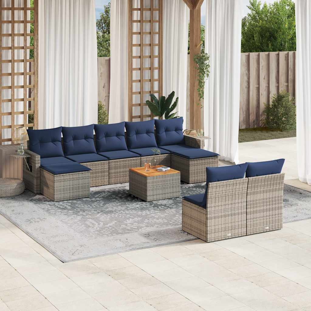 10-delige tuinbankset met kussens, grijs polyrotan is nu te koop bij PeponiXL, paradijselijk wonen!