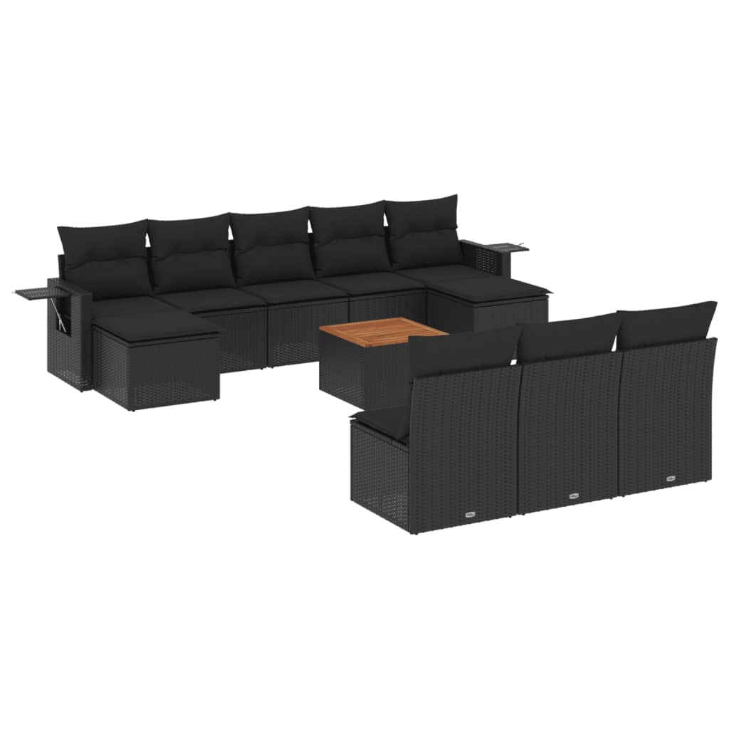 11-delige Loungeset met kussens poly rattan zwart is nu te koop bij PeponiXL, paradijselijk wonen!