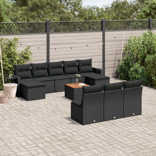 11-delige Loungeset met kussens poly rattan zwart is nu te koop bij PeponiXL, paradijselijk wonen!