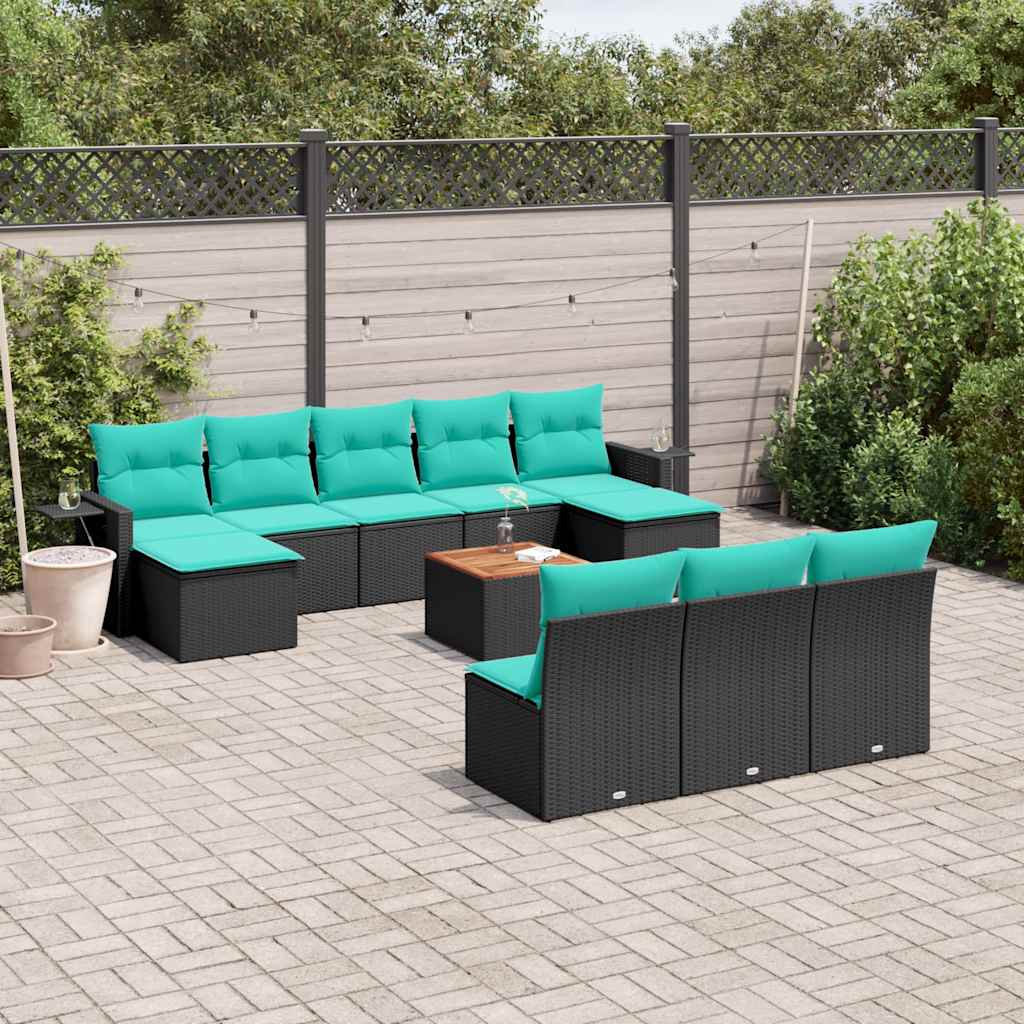 11-delige tuinbankset met kussens, zwart polyrotan is nu te koop bij PeponiXL, paradijselijk wonen!
