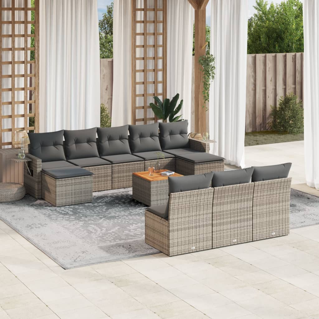 11-delige Loungeset met kussens poly rattan grijs is nu te koop bij PeponiXL, paradijselijk wonen!