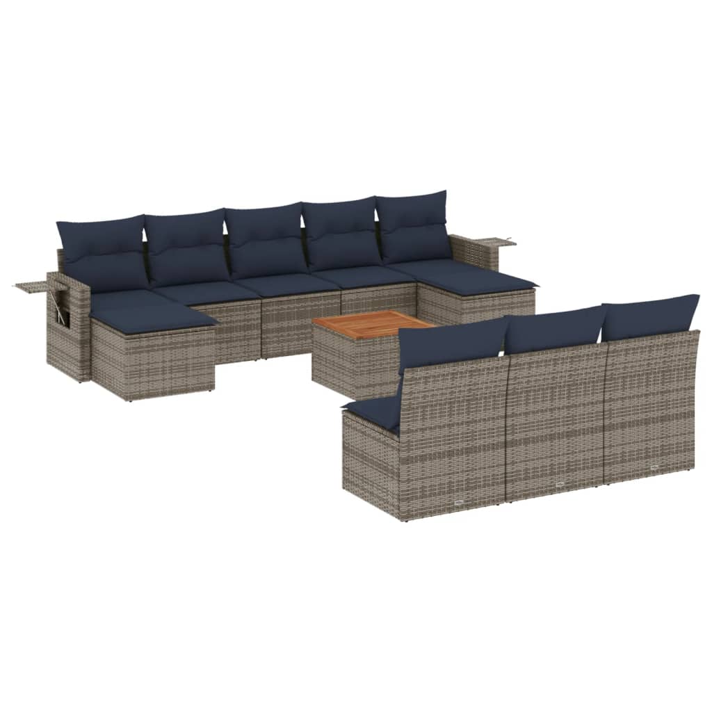 11-delige tuinbankset met kussens, grijs polyrotan is nu te koop bij PeponiXL, paradijselijk wonen!