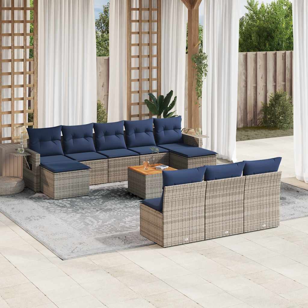 11-delige tuinbankset met kussens, grijs polyrotan is nu te koop bij PeponiXL, paradijselijk wonen!