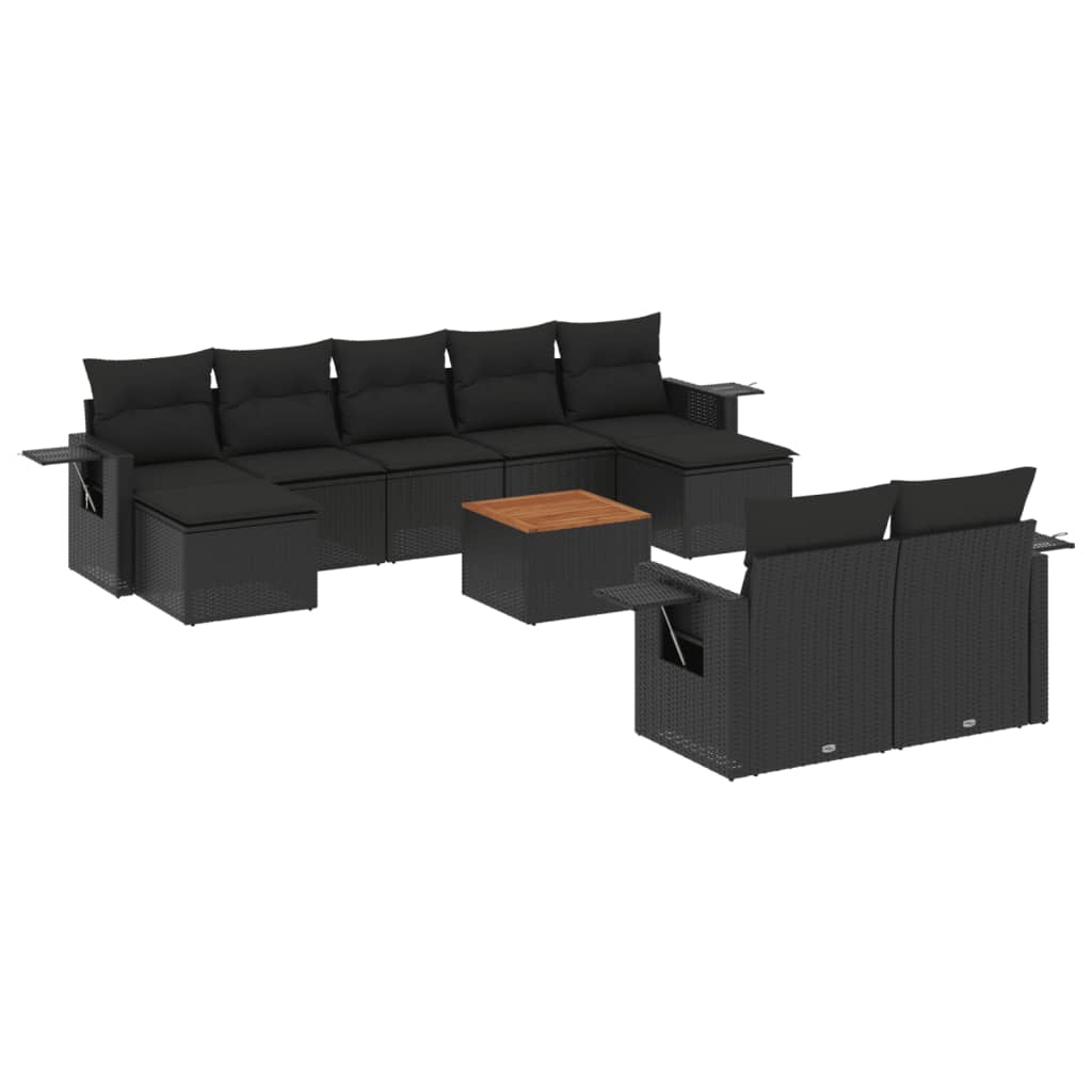 10-delige Loungeset met kussens poly rattan zwart is nu te koop bij PeponiXL, paradijselijk wonen!