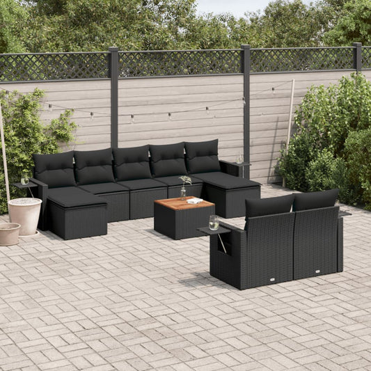 10-delige Loungeset met kussens poly rattan zwart is nu te koop bij PeponiXL, paradijselijk wonen!