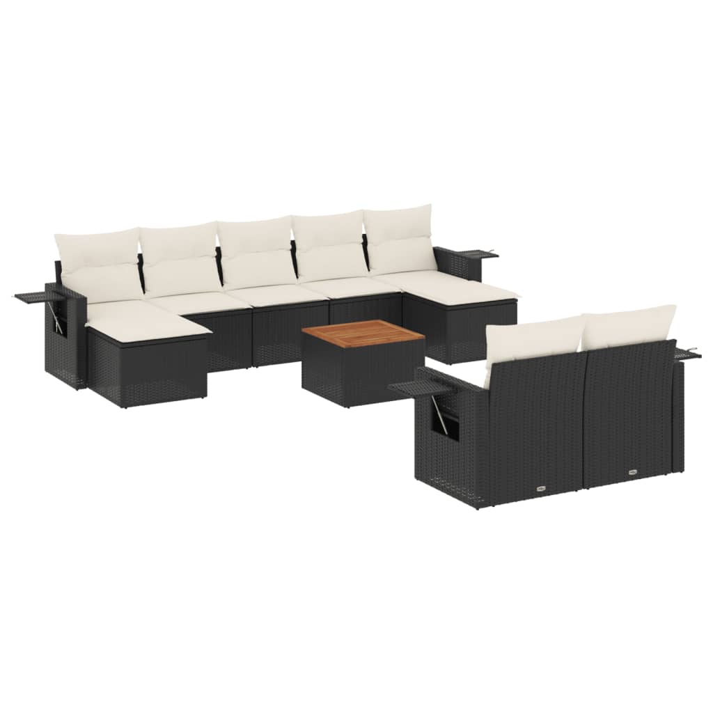 10-delige Loungeset met kussens poly rattan zwart is nu te koop bij PeponiXL, paradijselijk wonen!