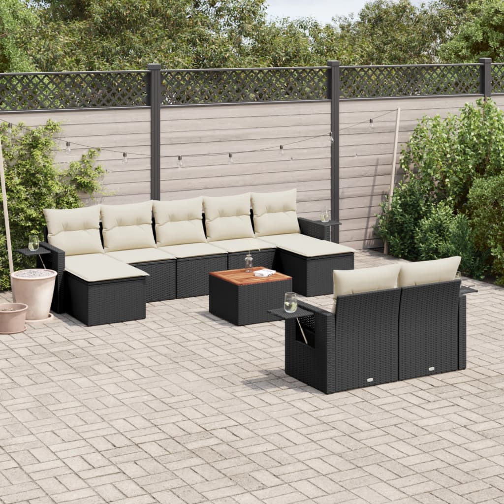 10-delige Loungeset met kussens poly rattan zwart is nu te koop bij PeponiXL, paradijselijk wonen!