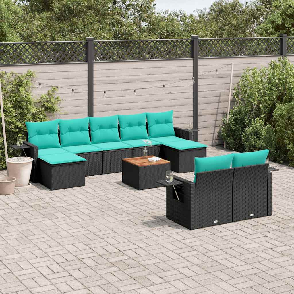 10-delige tuinbankset met kussens van zwart polyrotan is nu te koop bij PeponiXL, paradijselijk wonen!