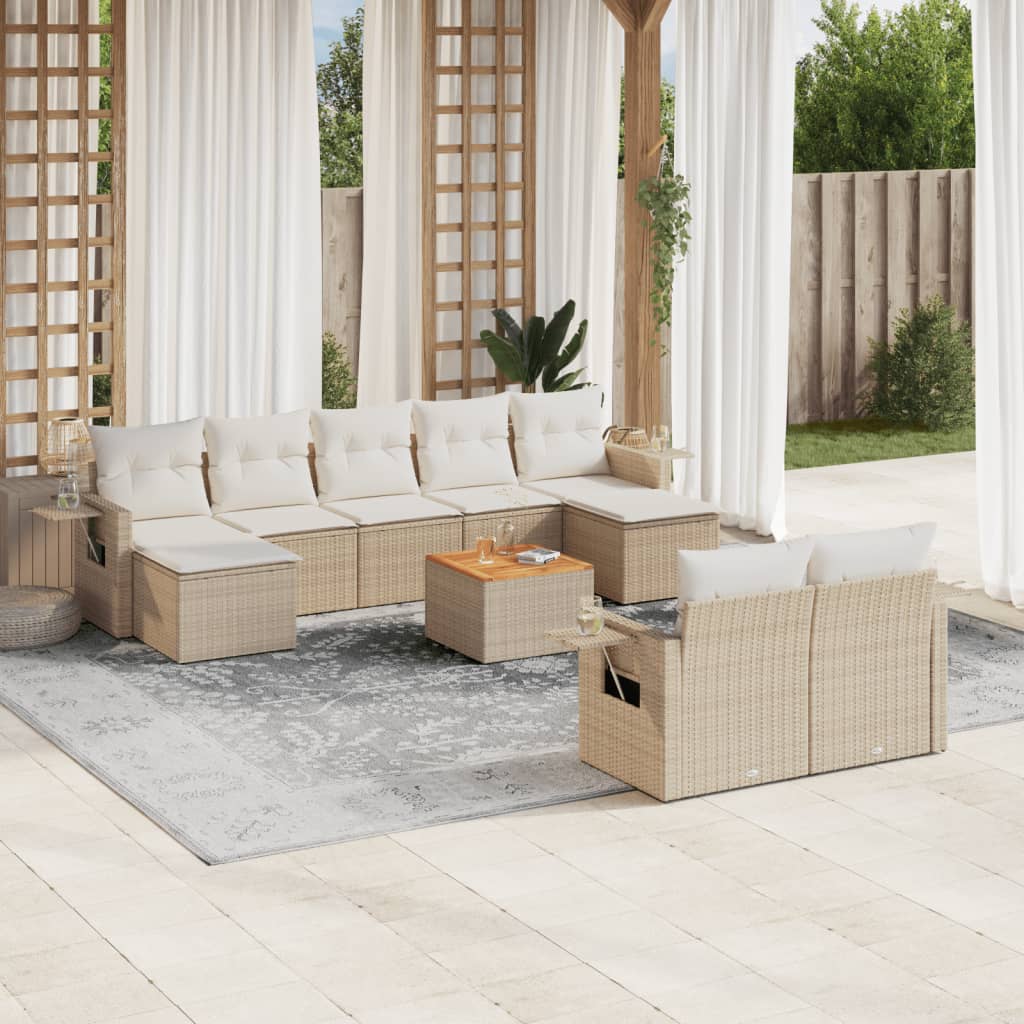 10-delige Loungeset met kussens poly rattan beige is nu te koop bij PeponiXL, paradijselijk wonen!