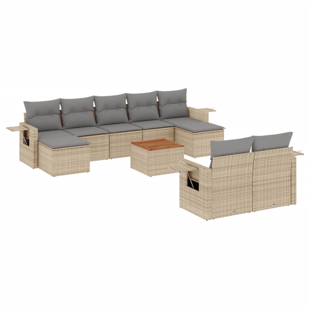 10-delige Loungeset met kussens poly rattan beige is nu te koop bij PeponiXL, paradijselijk wonen!