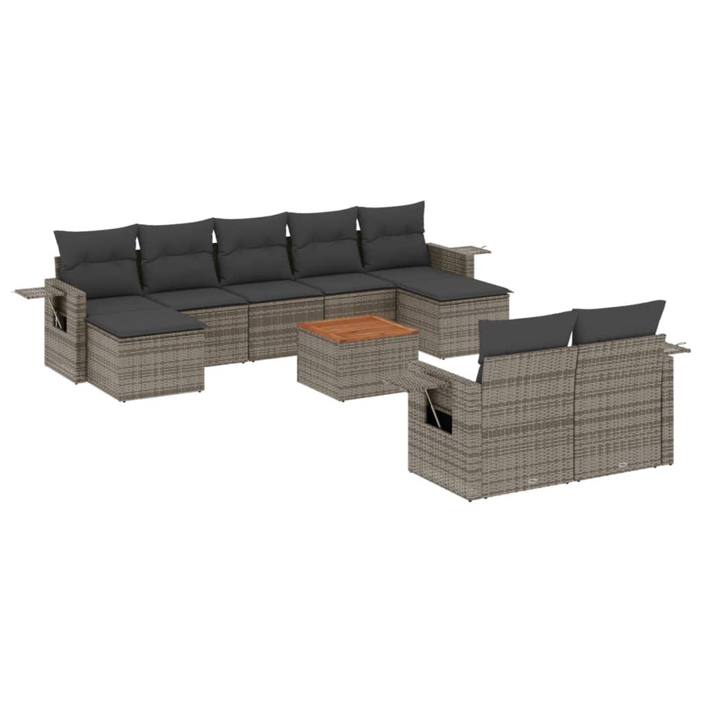 10-delige Loungeset met kussens poly rattan grijs is nu te koop bij PeponiXL, paradijselijk wonen!