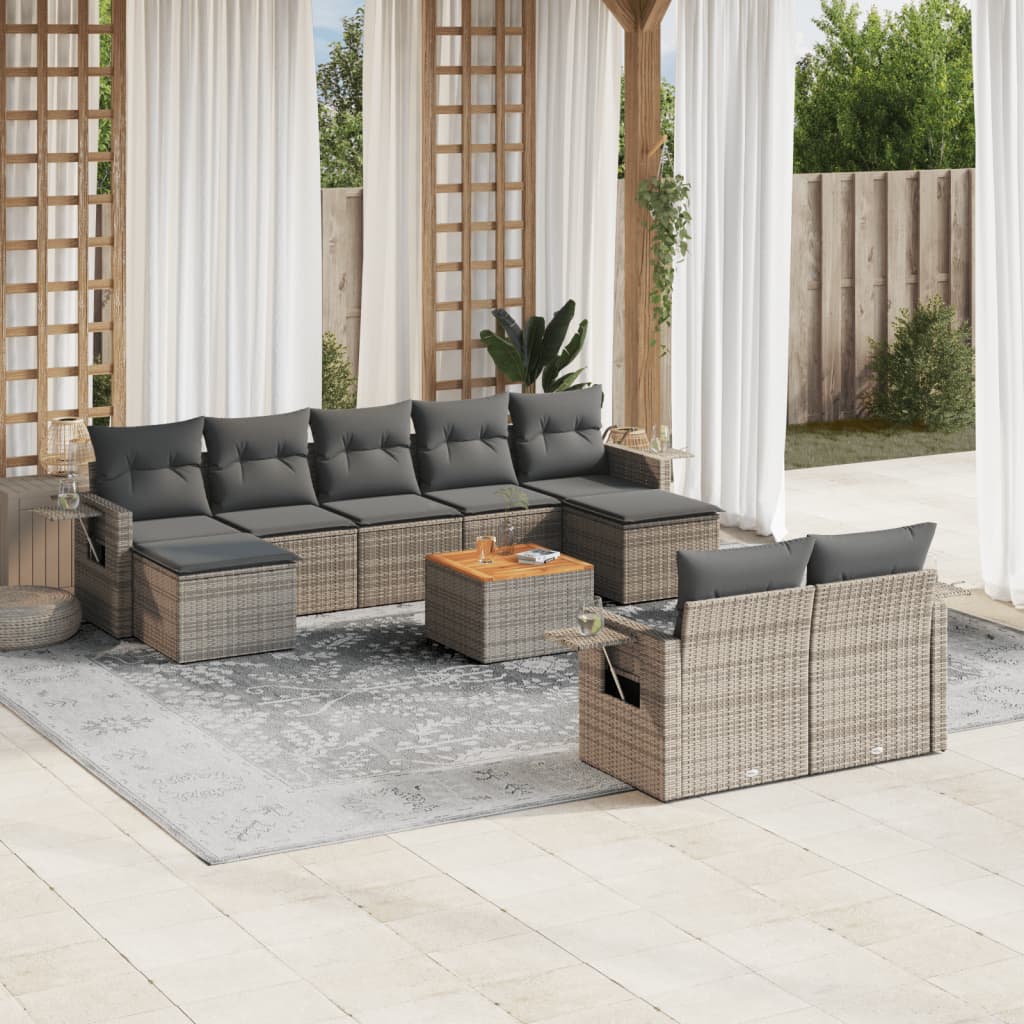 10-delige Loungeset met kussens poly rattan grijs is nu te koop bij PeponiXL, paradijselijk wonen!