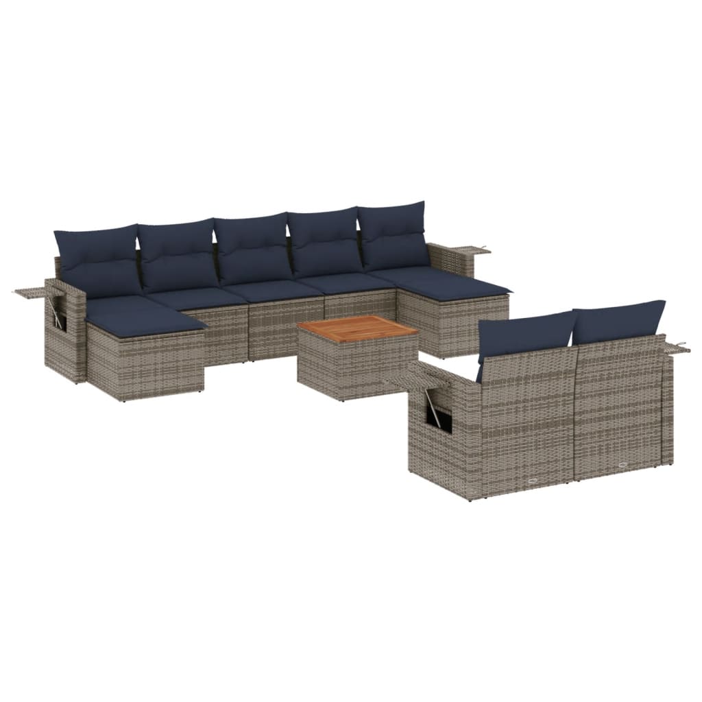 10-delige tuinbankset met kussens, grijs polyrotan is nu te koop bij PeponiXL, paradijselijk wonen!