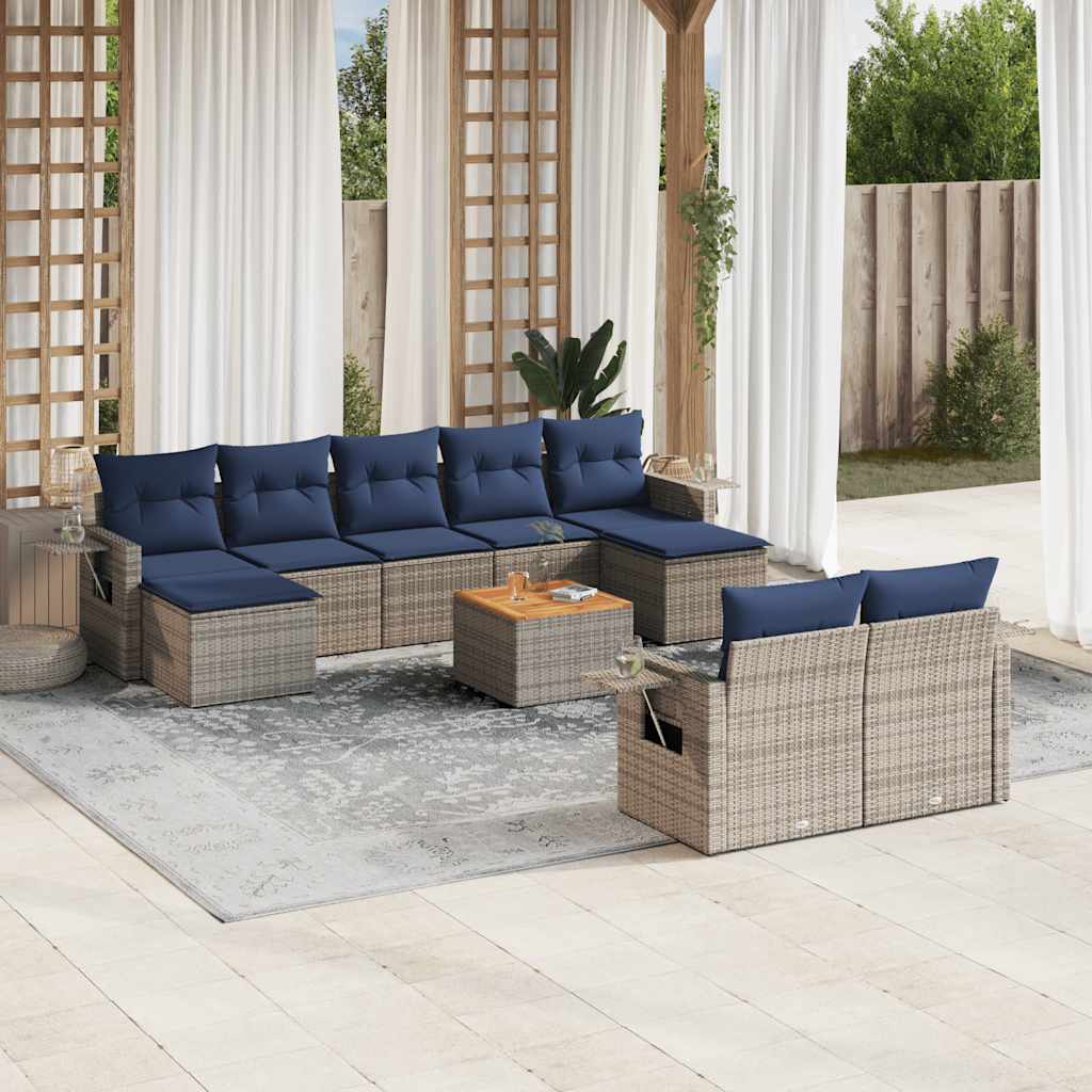 10-delige tuinbankset met kussens, grijs polyrotan is nu te koop bij PeponiXL, paradijselijk wonen!
