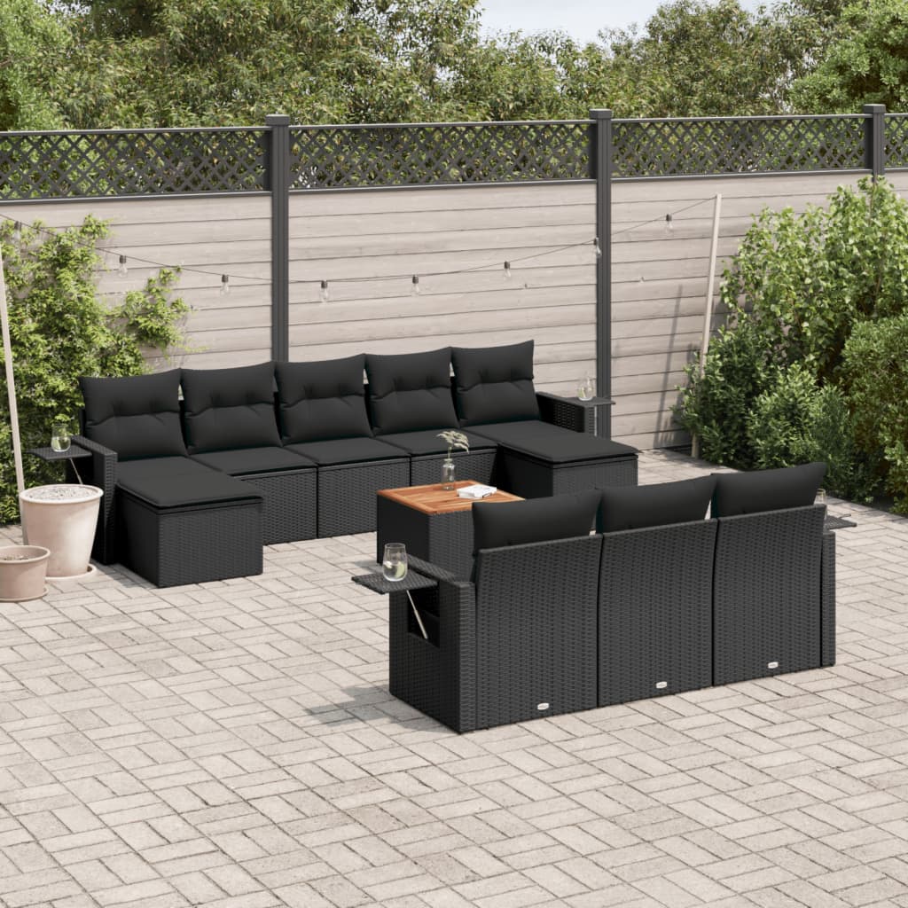 11-delige Loungeset met kussens poly rattan zwart is nu te koop bij PeponiXL, paradijselijk wonen!