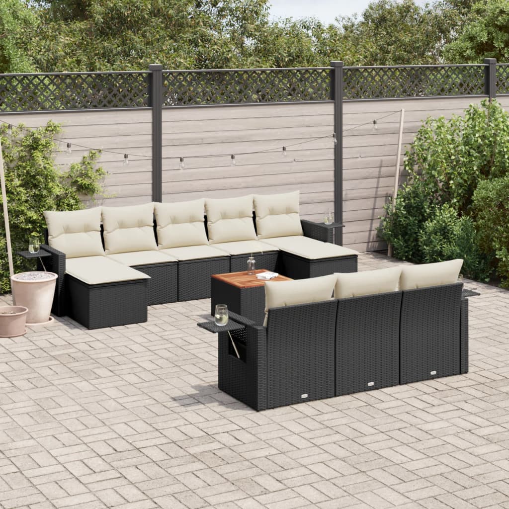 11-delige Loungeset met kussens poly rattan zwart is nu te koop bij PeponiXL, paradijselijk wonen!