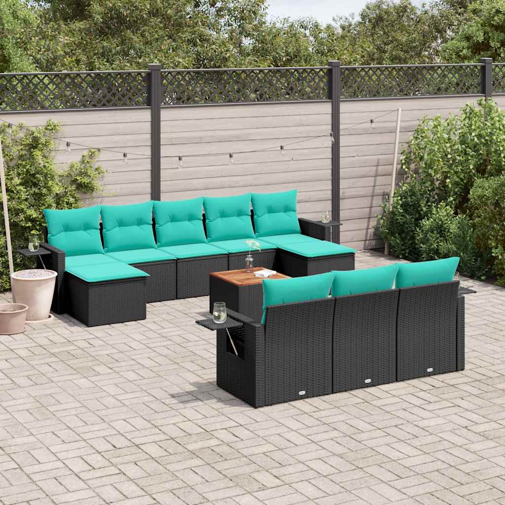 11-delige tuinbankset met kussens, zwart polyrotan is nu te koop bij PeponiXL, paradijselijk wonen!