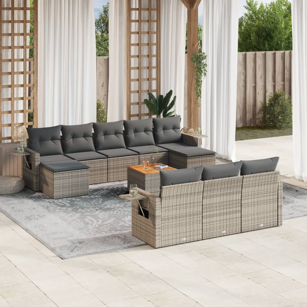 11-delige Loungeset met kussens poly rattan grijs is nu te koop bij PeponiXL, paradijselijk wonen!