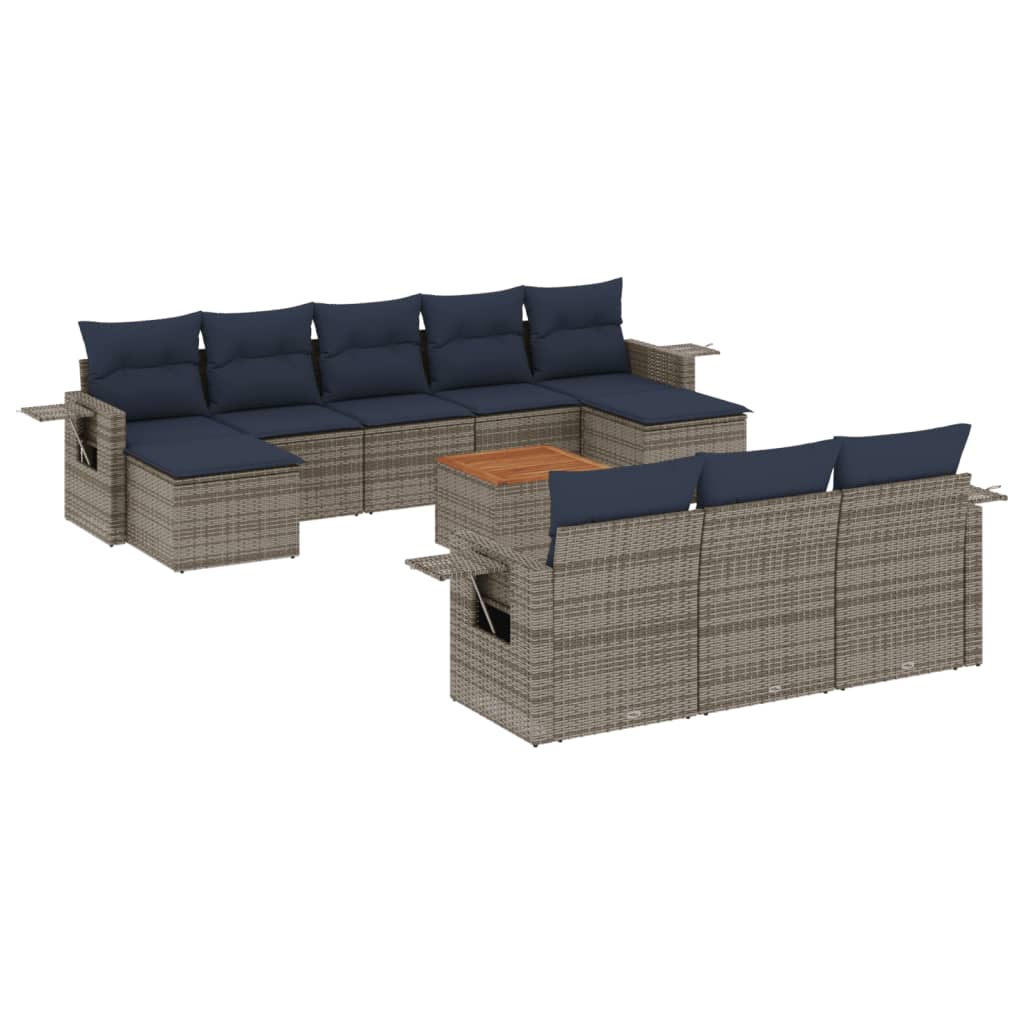 11-delige tuinbankset met kussens, grijs polyrotan is nu te koop bij PeponiXL, paradijselijk wonen!