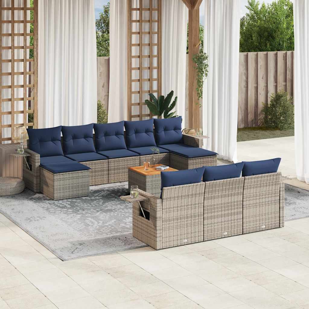 11-delige tuinbankset met kussens, grijs polyrotan is nu te koop bij PeponiXL, paradijselijk wonen!