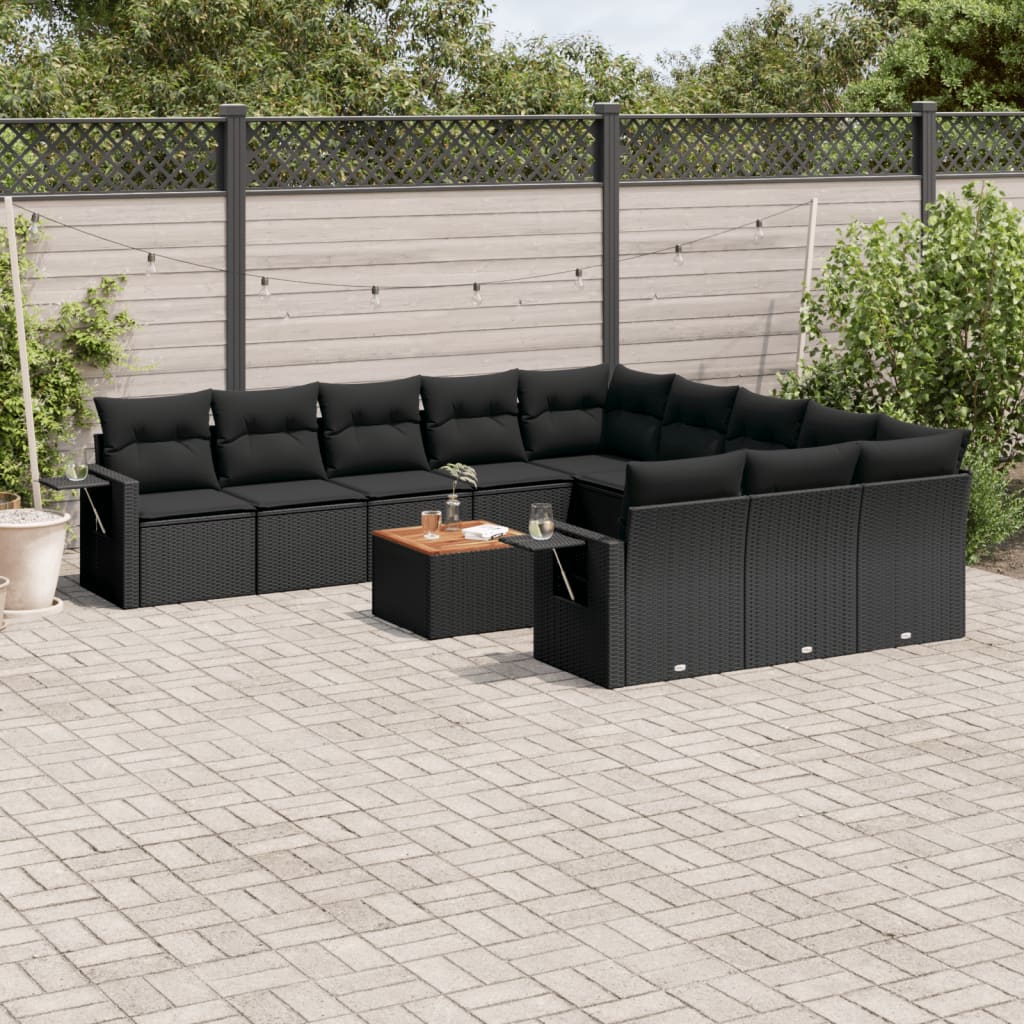 12-delige Loungeset met kussens poly rattan zwart is nu te koop bij PeponiXL, paradijselijk wonen!