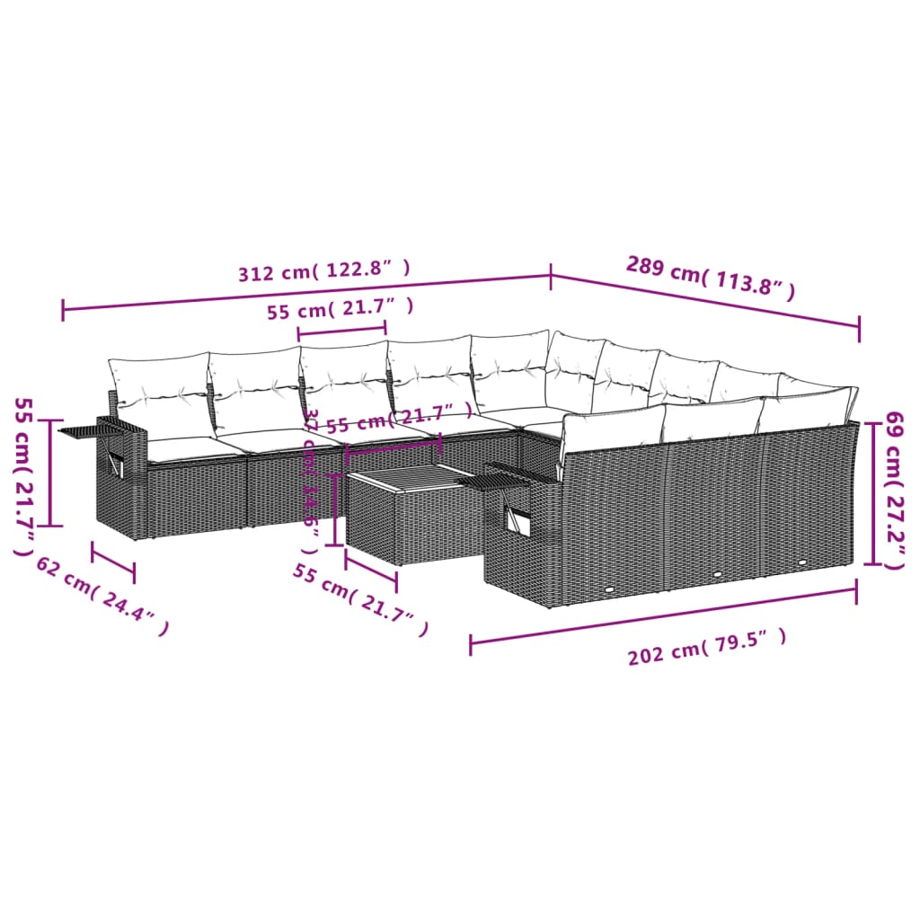 12-delige Loungeset met kussens poly rattan zwart is nu te koop bij PeponiXL, paradijselijk wonen!