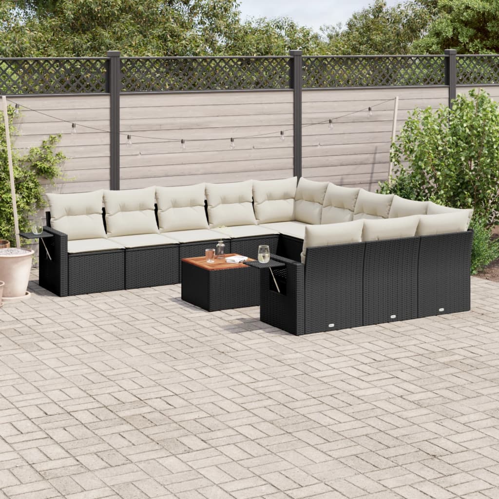 12-delige Loungeset met kussens poly rattan zwart is nu te koop bij PeponiXL, paradijselijk wonen!