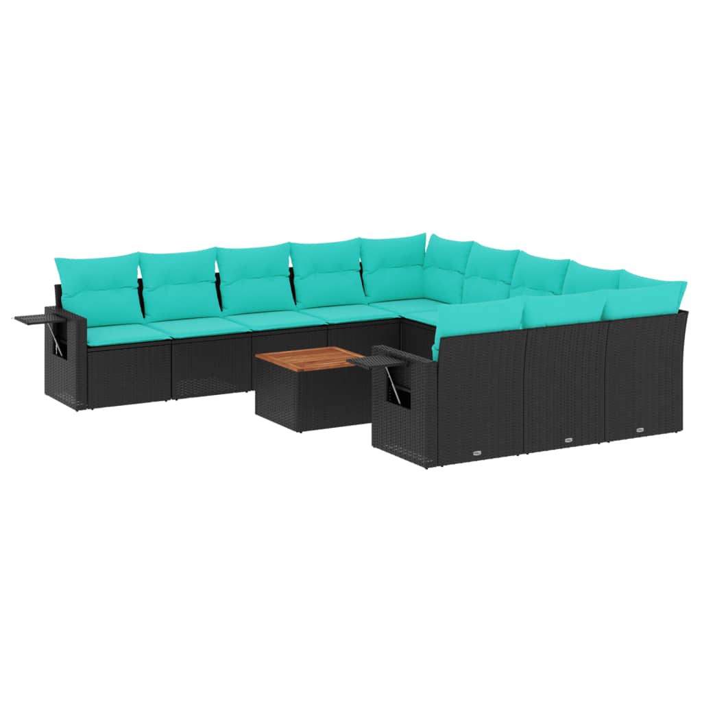 12-delige tuinbankset met kussens van zwart polyrotan is nu te koop bij PeponiXL, paradijselijk wonen!