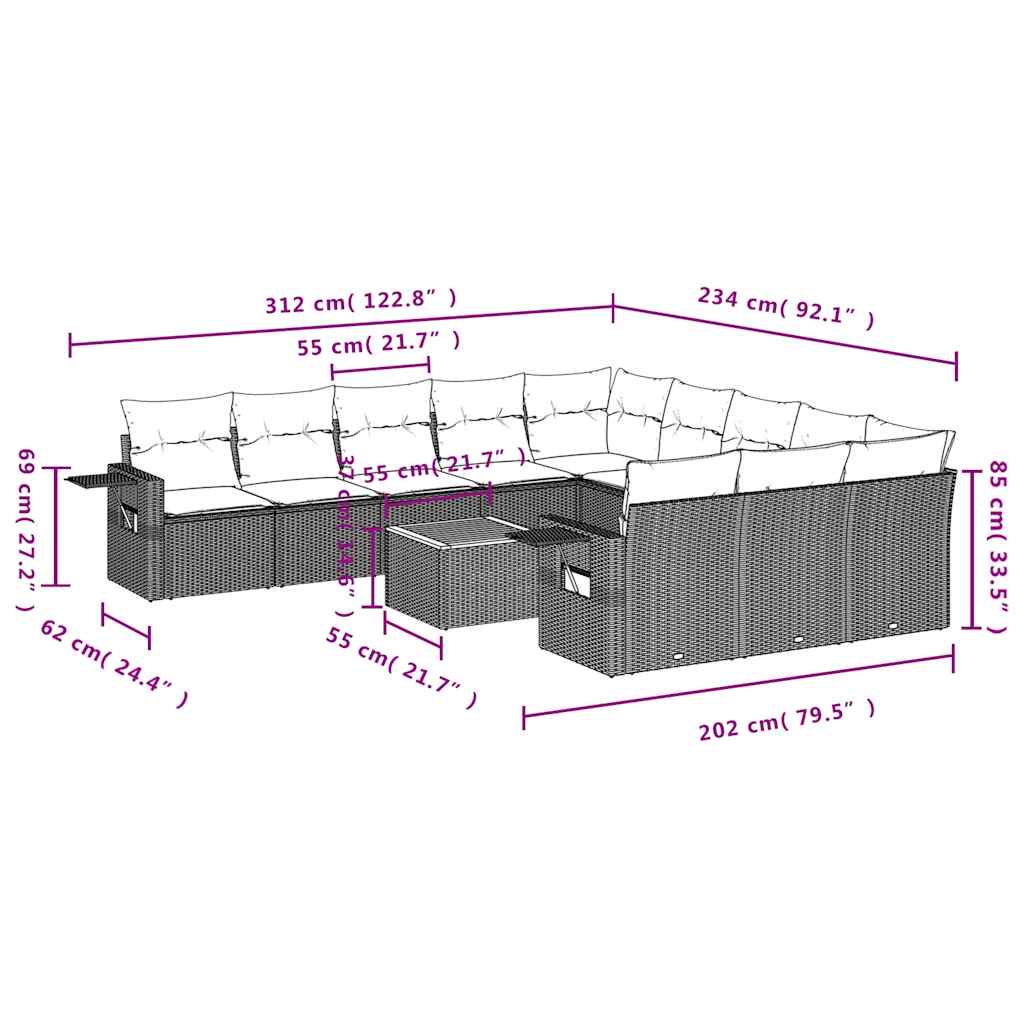 12-delige tuinbankset met kussens van zwart polyrotan is nu te koop bij PeponiXL, paradijselijk wonen!