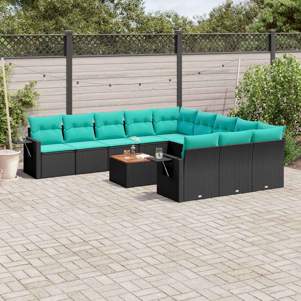 12-delige tuinbankset met kussens van zwart polyrotan is nu te koop bij PeponiXL, paradijselijk wonen!