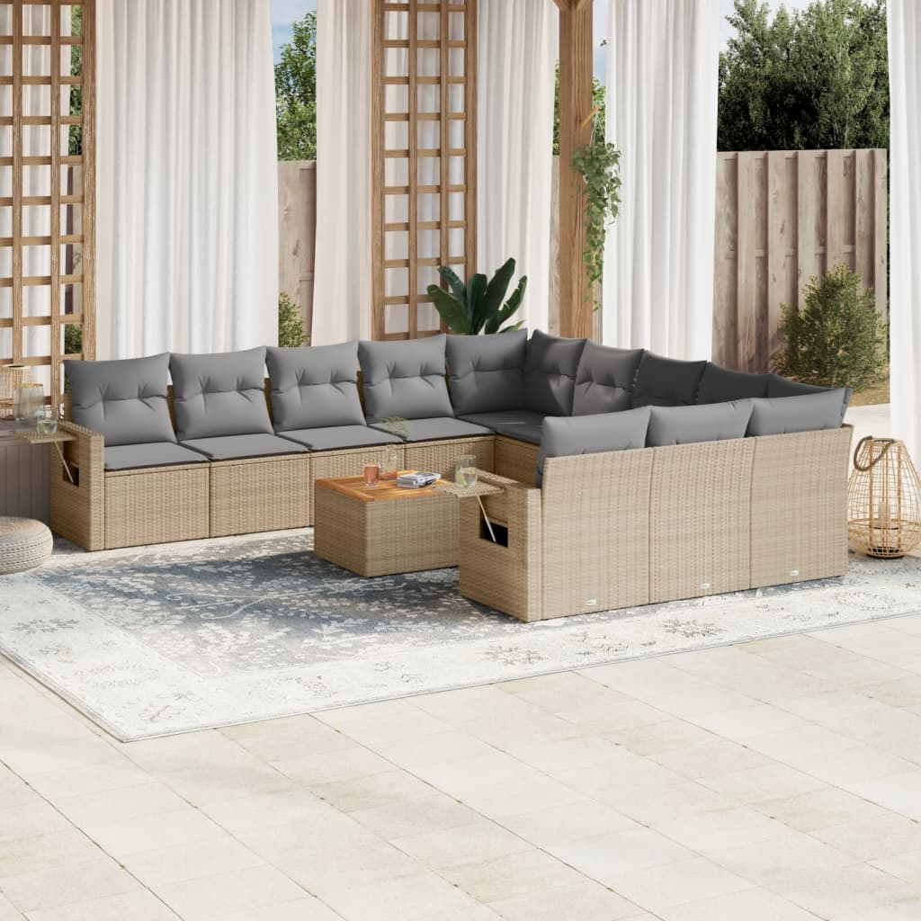 12-delige Loungeset met kussens poly rattan beige is nu te koop bij PeponiXL, paradijselijk wonen!