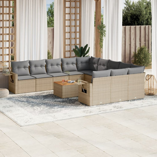 12-delige Loungeset met kussens poly rattan beige is nu te koop bij PeponiXL, paradijselijk wonen!