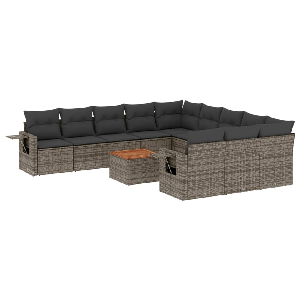 12-delige Loungeset met kussens poly rattan grijs is nu te koop bij PeponiXL, paradijselijk wonen!