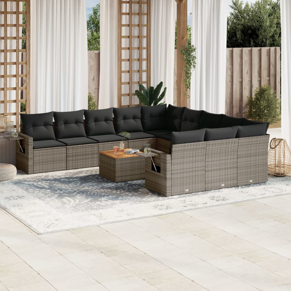 12-delige Loungeset met kussens poly rattan grijs is nu te koop bij PeponiXL, paradijselijk wonen!