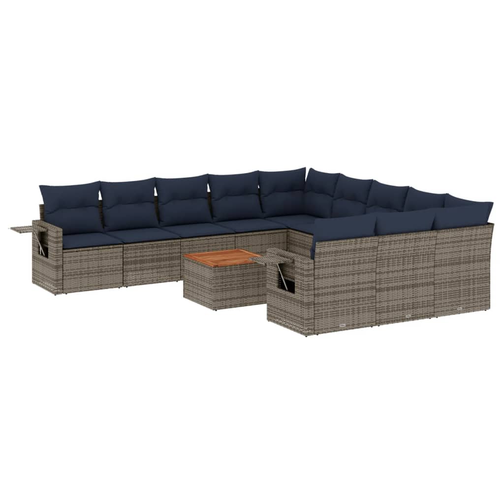 12-delige tuinbankset met kussens, grijs polyrotan is nu te koop bij PeponiXL, paradijselijk wonen!