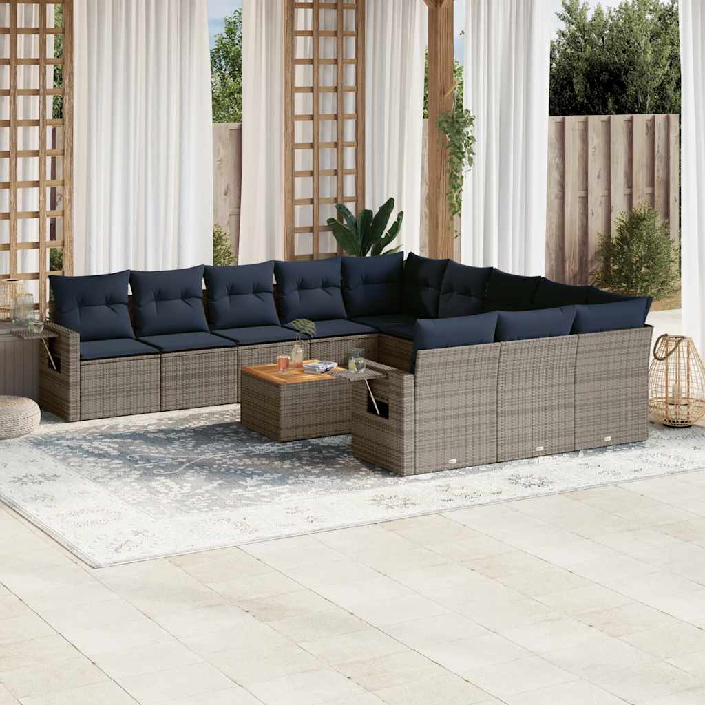 12-delige tuinbankset met kussens, grijs polyrotan is nu te koop bij PeponiXL, paradijselijk wonen!