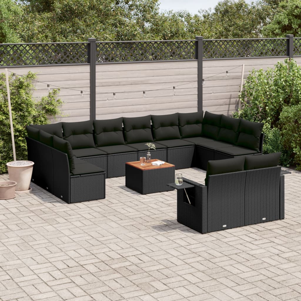 13-delige Loungeset met kussens poly rattan zwart is nu te koop bij PeponiXL, paradijselijk wonen!