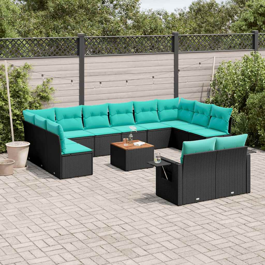 13-delige tuinbankset met kussens van zwart polyrotan is nu te koop bij PeponiXL, paradijselijk wonen!