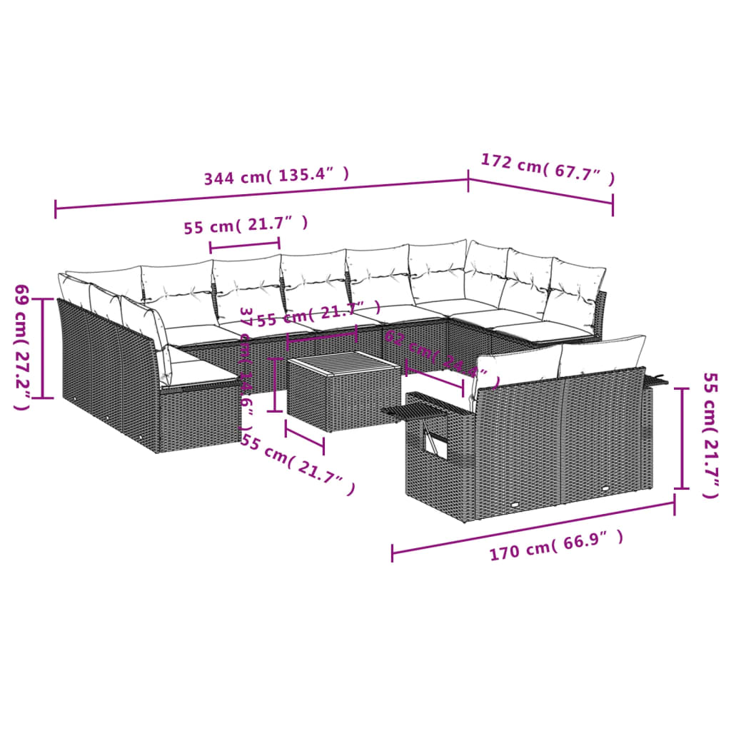 13-delige Loungeset met kussens poly rattan grijs is nu te koop bij PeponiXL, paradijselijk wonen!