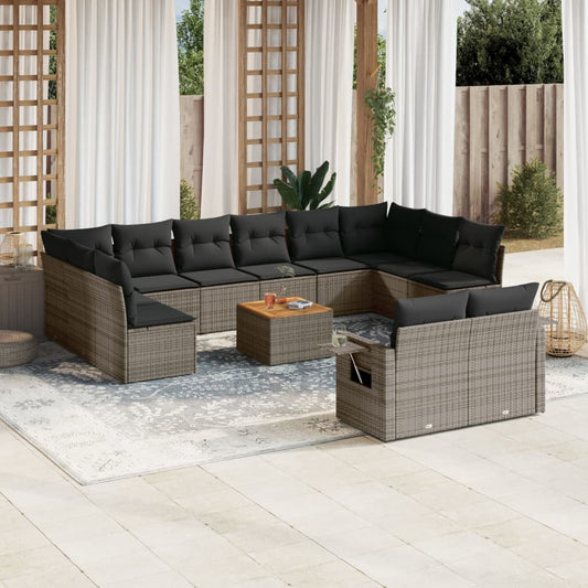 13-delige Loungeset met kussens poly rattan grijs is nu te koop bij PeponiXL, paradijselijk wonen!