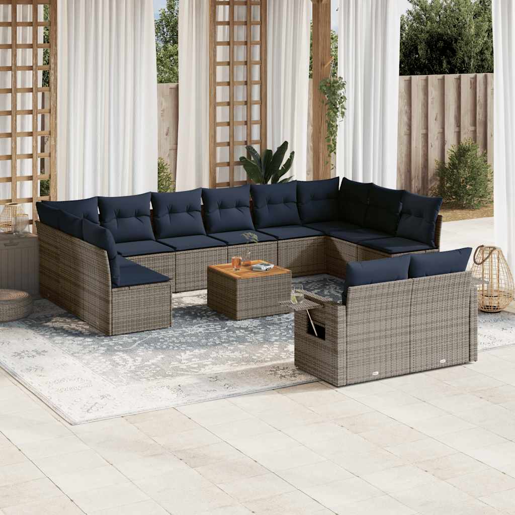 13-delige tuinbankset met kussens, grijs polyrotan is nu te koop bij PeponiXL, paradijselijk wonen!