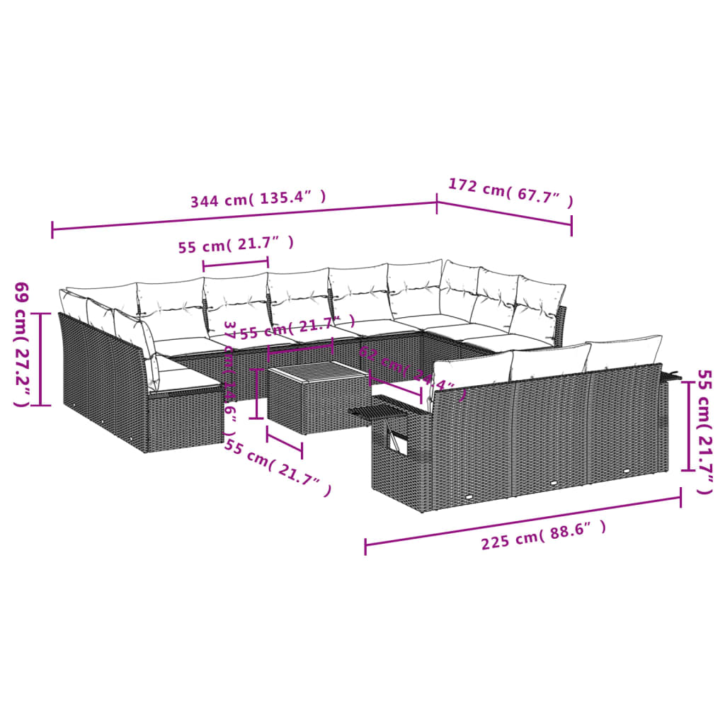 14-delige Loungeset met kussens poly rattan zwart is nu te koop bij PeponiXL, paradijselijk wonen!