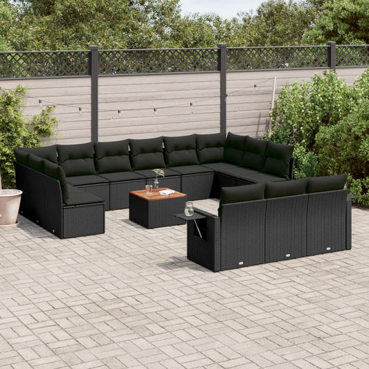 14-delige Loungeset met kussens poly rattan zwart is nu te koop bij PeponiXL, paradijselijk wonen!