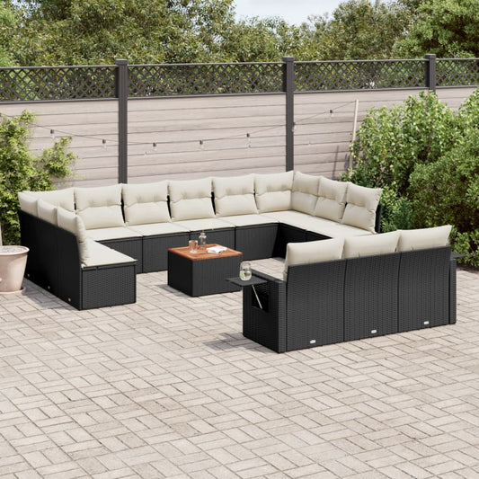 14-delige Loungeset met kussens poly rattan zwart is nu te koop bij PeponiXL, paradijselijk wonen!