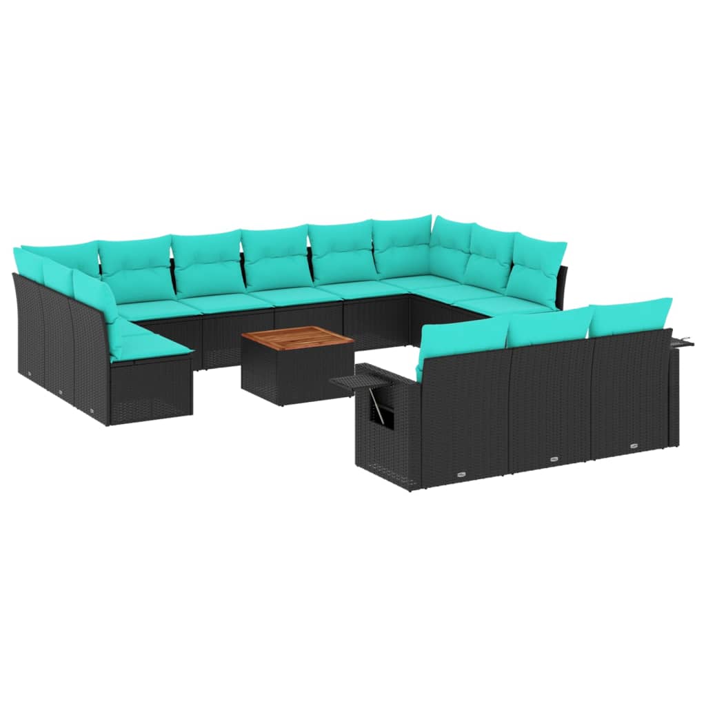 14-delige tuinbankset met kussens van zwart polyrotan is nu te koop bij PeponiXL, paradijselijk wonen!