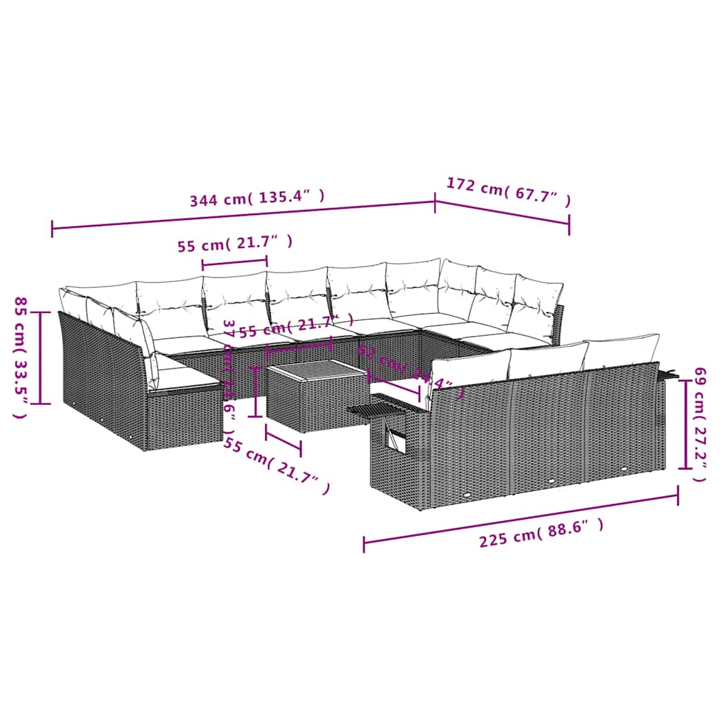 14-delige tuinbankset met kussens van zwart polyrotan is nu te koop bij PeponiXL, paradijselijk wonen!