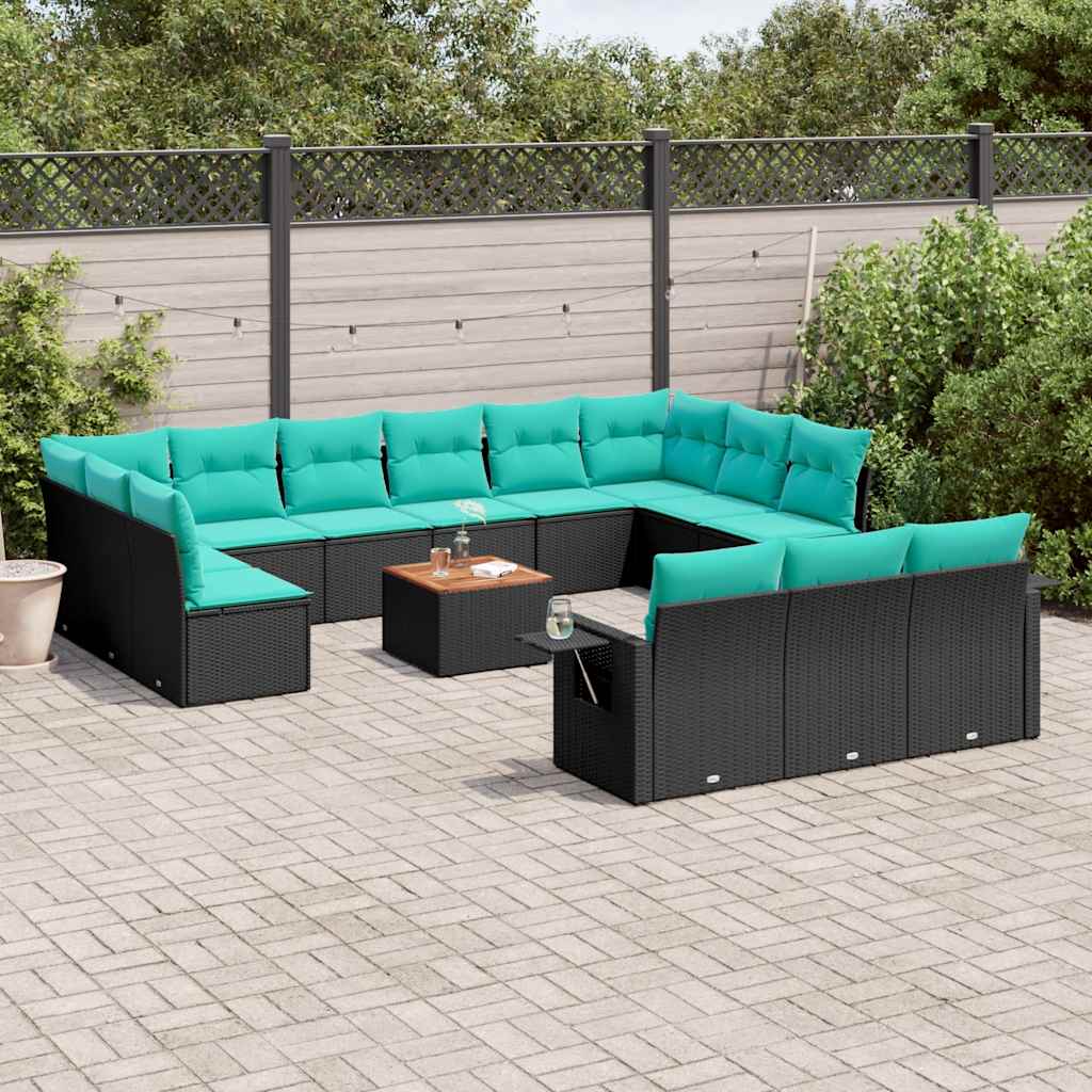 14-delige tuinbankset met kussens van zwart polyrotan is nu te koop bij PeponiXL, paradijselijk wonen!