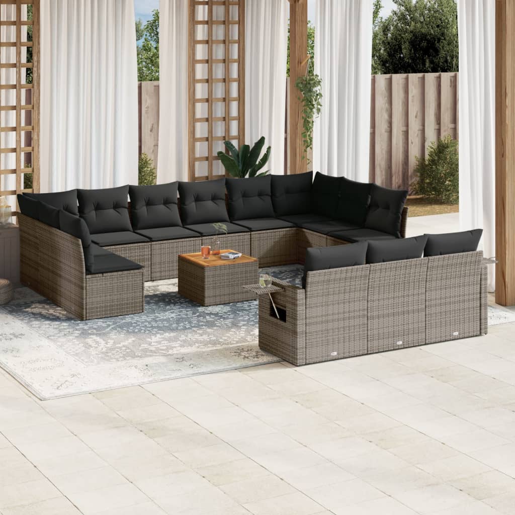 14-delige Loungeset met kussens poly rattan grijs is nu te koop bij PeponiXL, paradijselijk wonen!