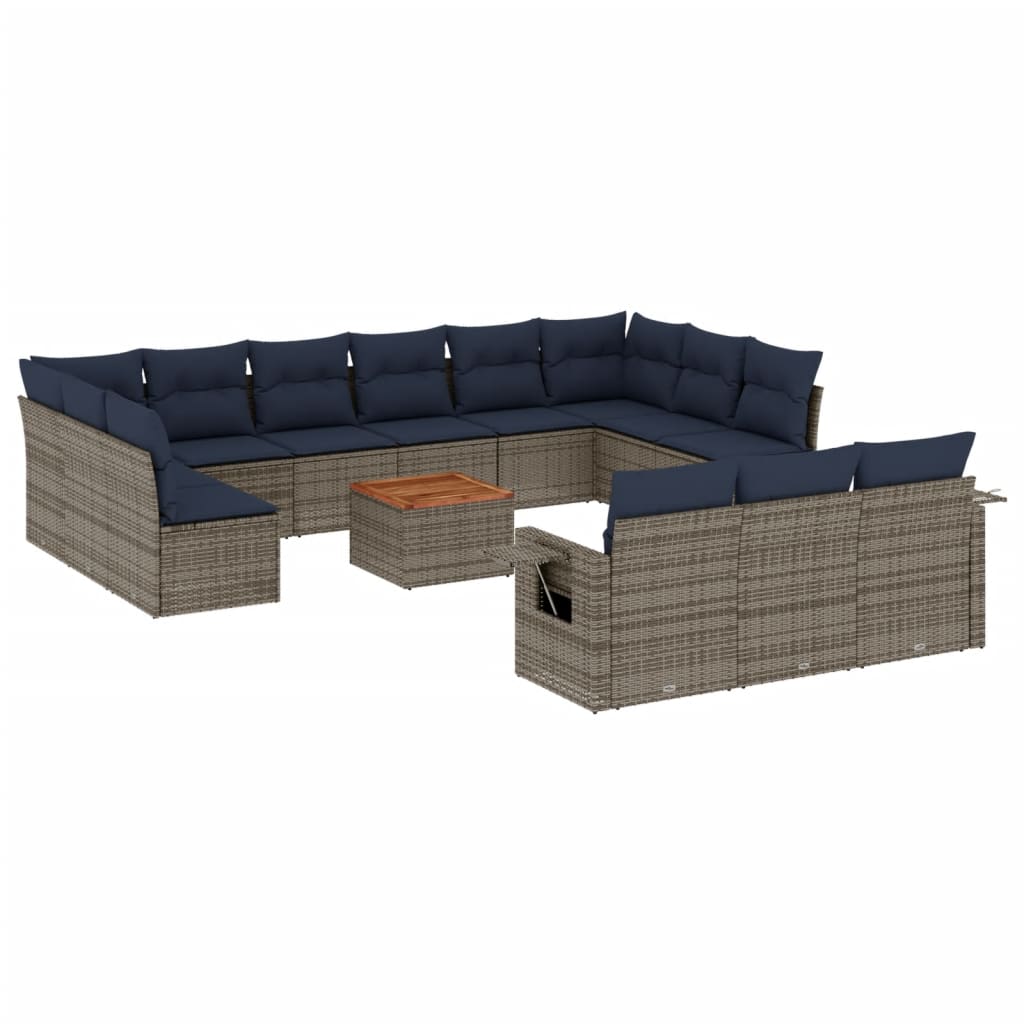 14-delige tuinbankset met kussens, grijs polyrotan is nu te koop bij PeponiXL, paradijselijk wonen!