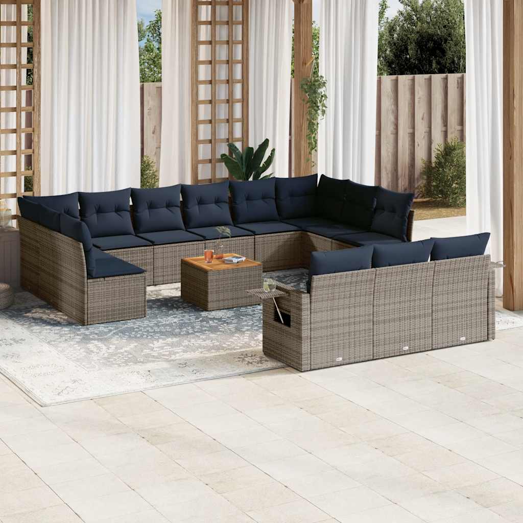 14-delige tuinbankset met kussens, grijs polyrotan is nu te koop bij PeponiXL, paradijselijk wonen!